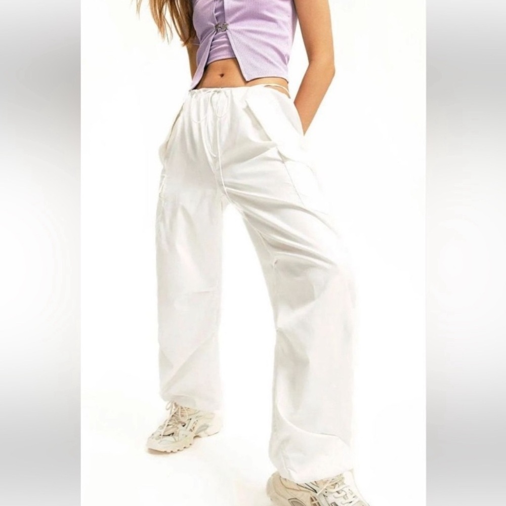 Solado White Cargo Parachute Pants